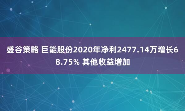 盛谷策略 巨能股份2020年净利2477.14万增长68.75% 其他收益增加